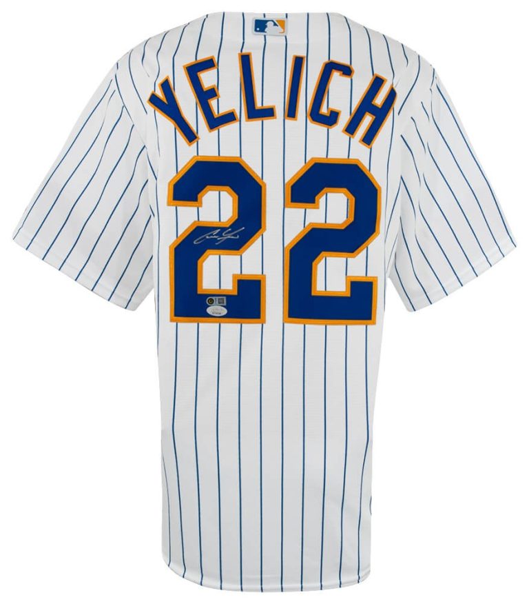 Christian Yelich Signed Brewers White Pinstripe Majestic Basball Jersey -JSA COA