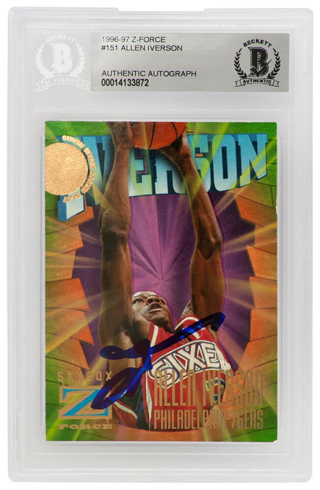 Allen Iverson Signed 76ers 1996-97 Skybox Z Force RC Card #73 (Beckett Slabbed)