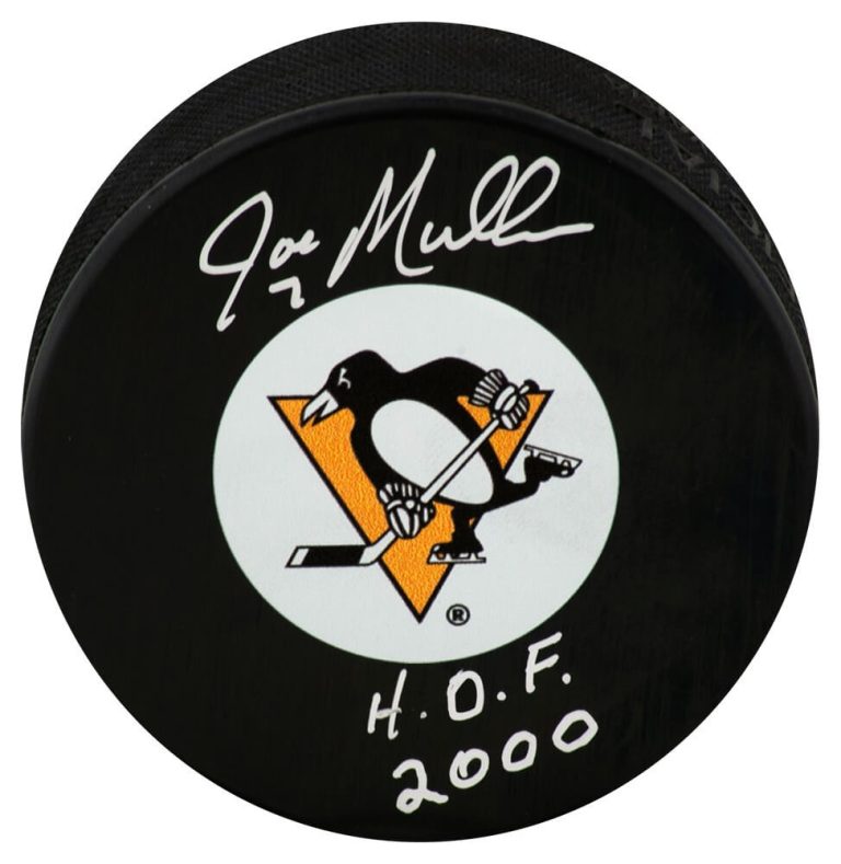 Joe Mullen Signed Penguins Logo Hockey Puck w/HOF 2000 - (SCHWARTZ COA)