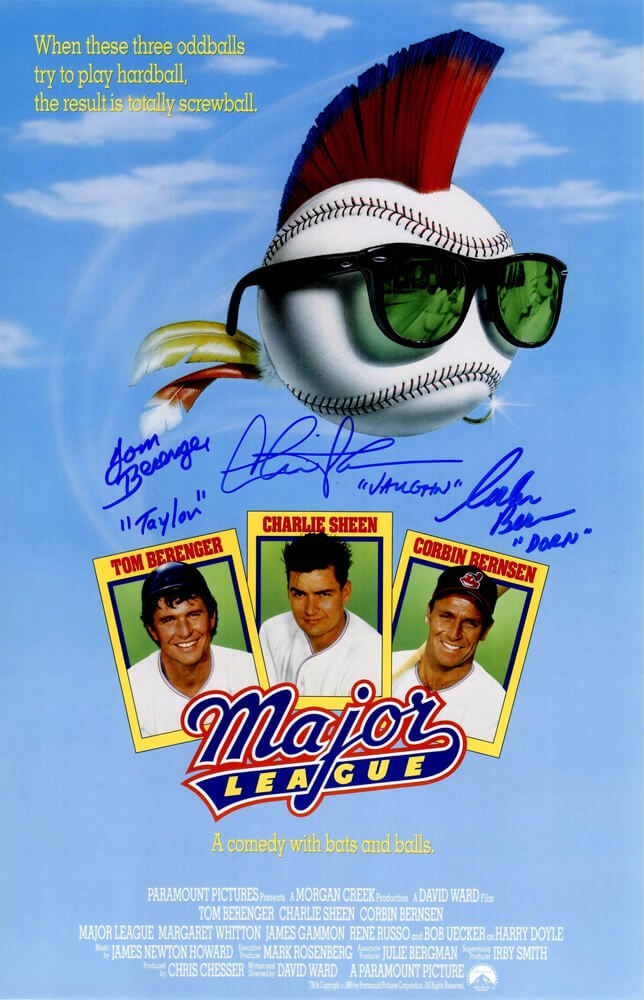 Charlie Sheen, Berenger/Bernsen Signed Major League 11×17 Poster w/3-INS -SS COA