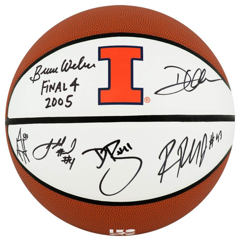 2005 Illinois Team Signed Illinois Logo Brands Basketball w/6-Sigs & INS -SS COA