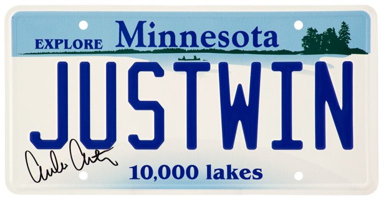 Emilio Estevez Signed Mighty Ducks 'Just Win' Minnesota License Plate - (SS COA)