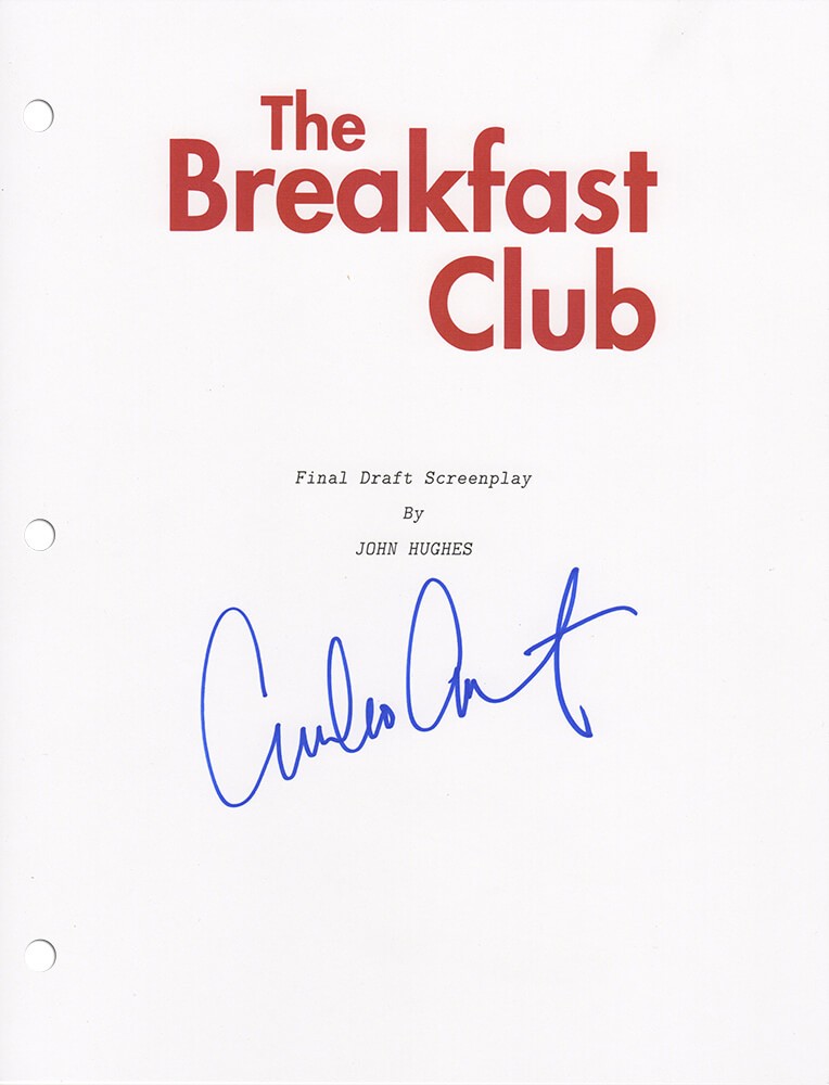 Emilio Estevez Signed The Breakfast Club Movie Script Cover Page -(SCHWARTZ COA)
