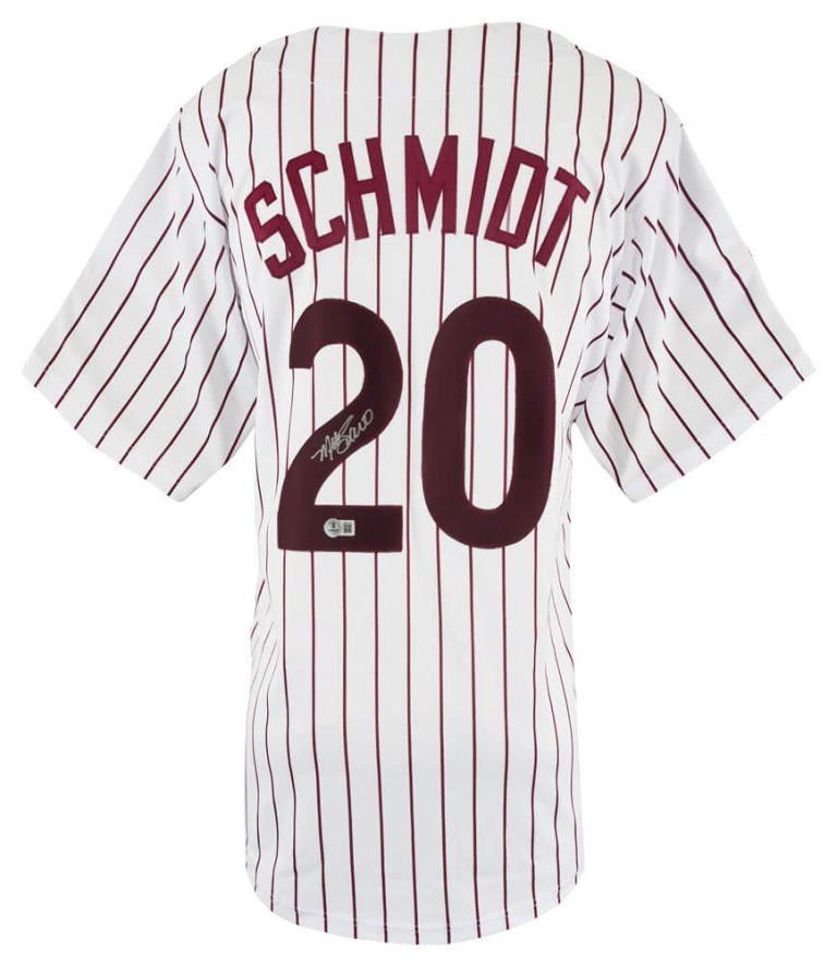 Mike Schmidt Signed White Pinstripe Throwback Custom Baseball Jersey - (Beckett)