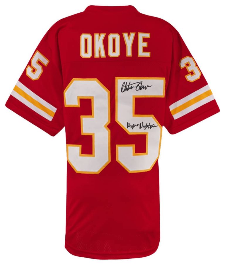 Christian Okoye Signed Red Custom Football Jersey w/Nigerian Nightmare -(SS COA)