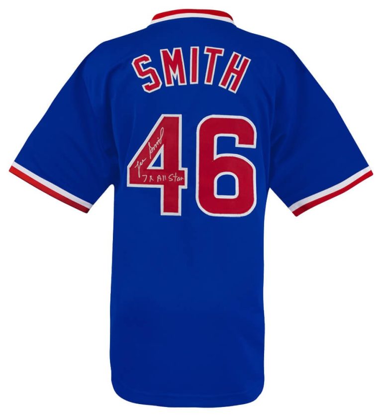 Lee Smith (CUBS) Signed Blue Custom Baseball Jersey w/7x All Star (SCHWARTZ COA)