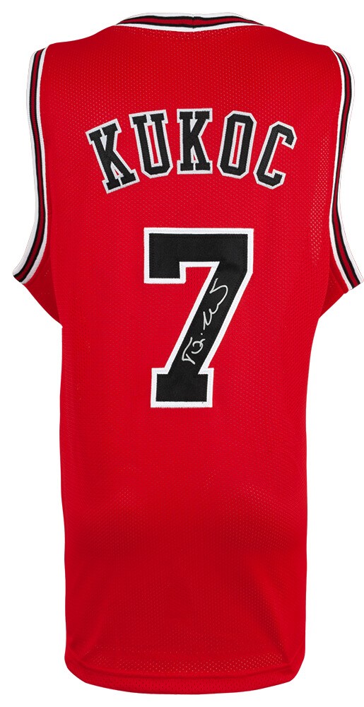 Toni Kukoc (BULLS) Signed Red Custom Basketball Jersey - (SCHWARTZ COA)