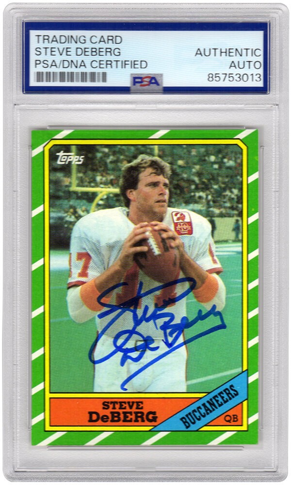 Steve Deberg Signed Buccaneers 1986 Topps Football Card #373 -(PSA Encapsulated)