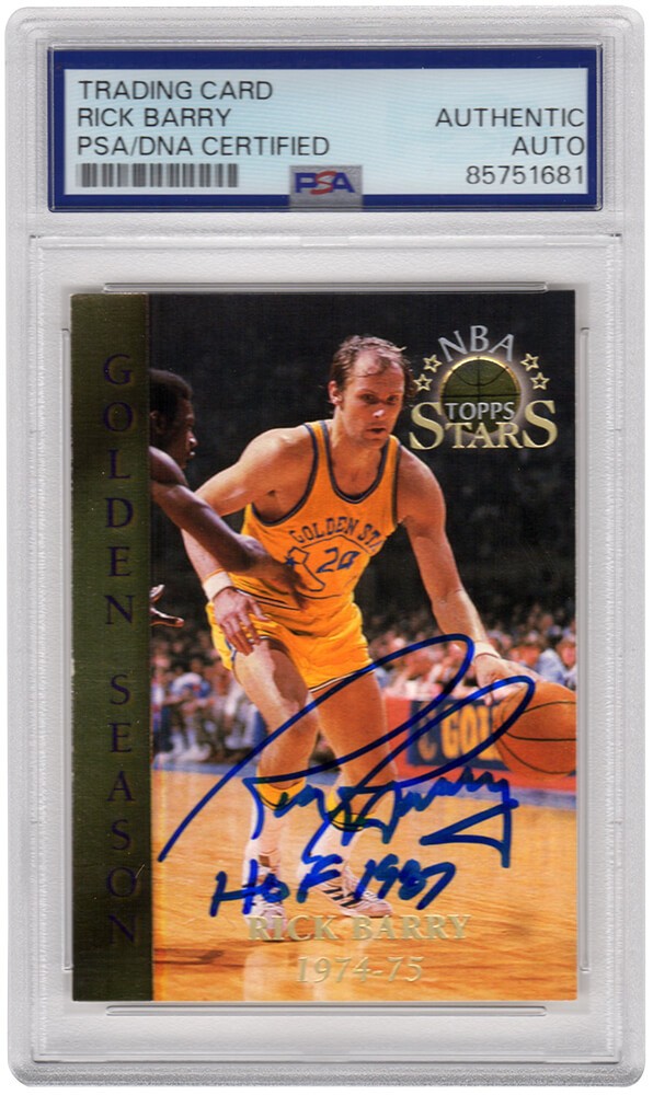 Rick Barry Signed Warriors 1996 Topps Stars Card #55 w/HOF 1987 - (PSA/DNA)
