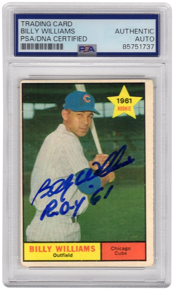 Billy Williams Signed Cubs 1961 Topps RC Baseball Card #141 w/ROY'61 - (PSA/DNA)