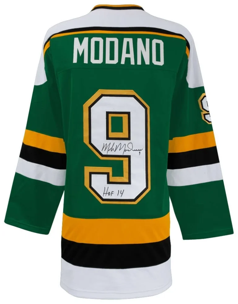 Mike Modano Signed Green Custom Hockey Jersey w/HOF'14 - (SCHWARTZ SPORTS COA)