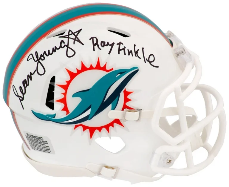 Sean Young Signed Miami Dolphins Riddell Speed Mini Helmet w/Ray Finkle (SS COA)