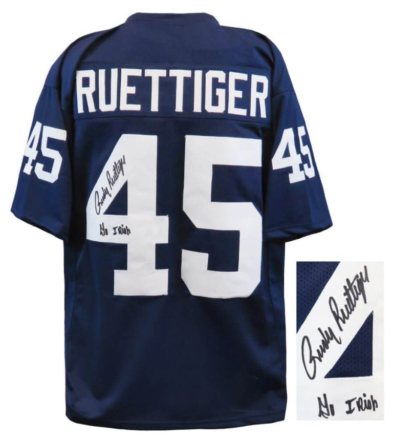 Rudy Ruettiger Signed Navy Throwback Custom Football Jersey w/Go Irish -(SS COA)