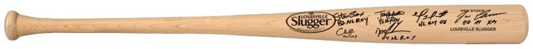 ROY Winners Multi Signed Louisville Slugger Blonde Bat (6 Sigs & 6 Ins) (SS COA)
