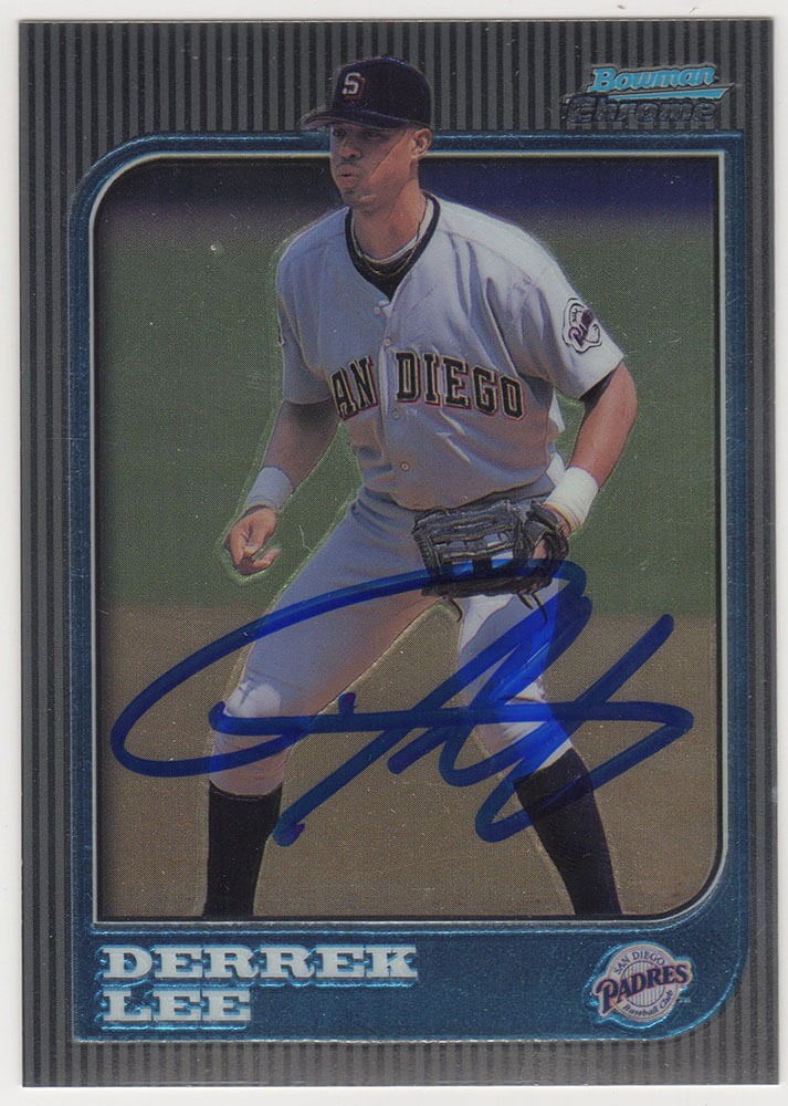 Derrek Lee Signed Padres 1997 Bowman Chrome Baseball Card #200 - (SCHWARTZ COA)