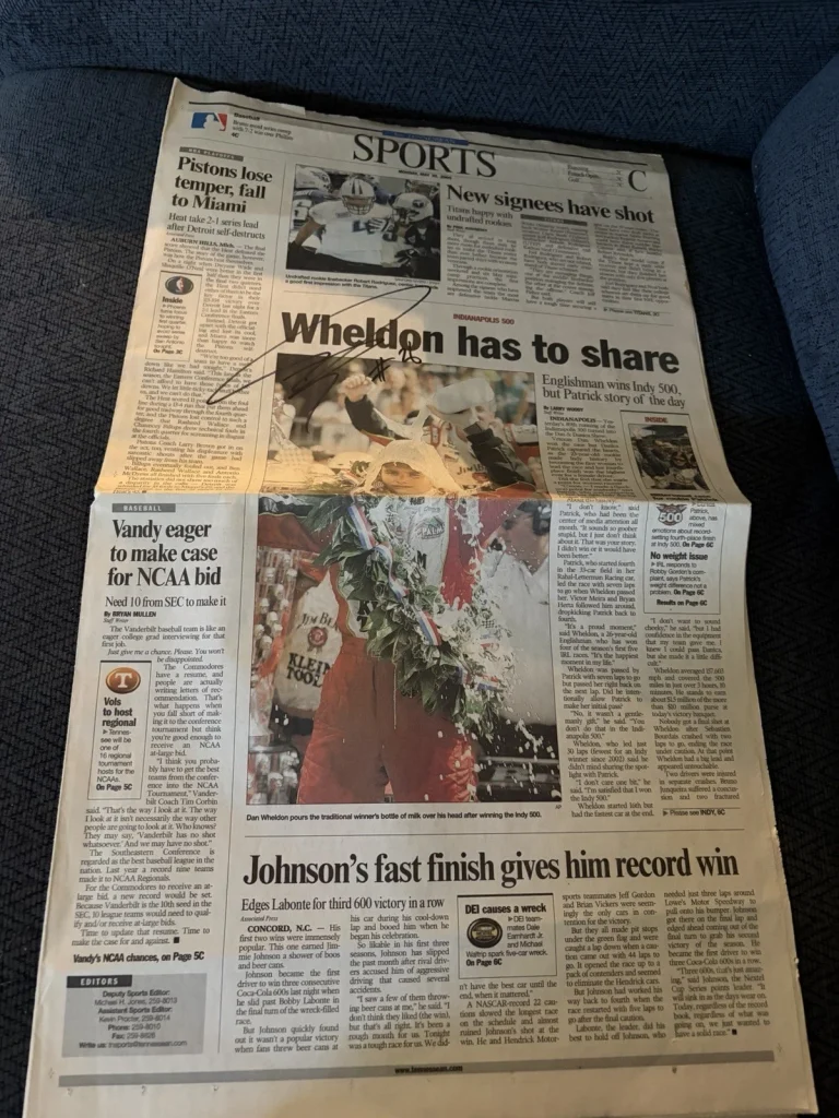 Dan Wheldon Signed Newspaper Indy 500 Indianapolis 2005 The Tennessean