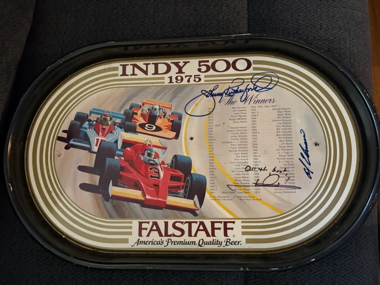 Mario Andretti Johnny Rutherford Al Unser Signed Serving Tray 1975 Indy 500
