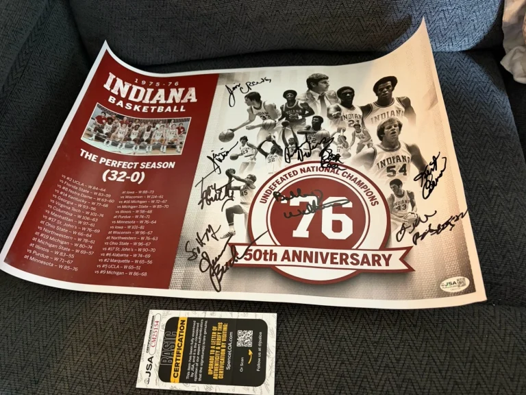 1976 Hoosiers Team Signed Poster JSA Authenticated COA Scott May Kent Benson
