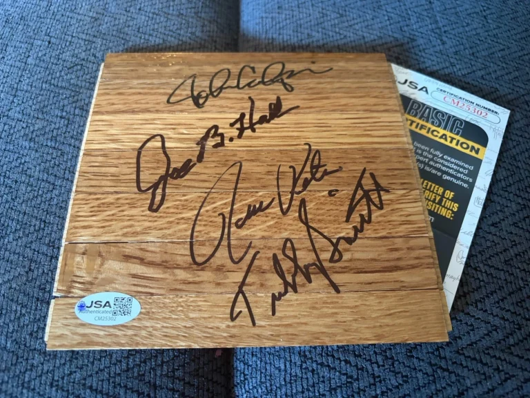 Rick Pitino Joe B Hall Tubby Smith John Calipari signed 6 x 6 Wood floor JSA COA