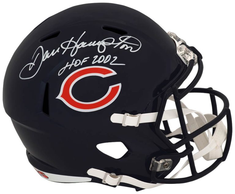 Dan Hampton Signed Bears Riddell F/S Replica Helmet w/HOF -White Ink- (SS COA)
