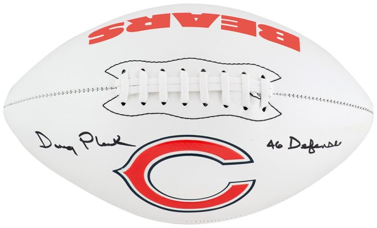 Doug Plank Signed Bears Logo Franklin White Panel Football w/46 Defense (SS COA)