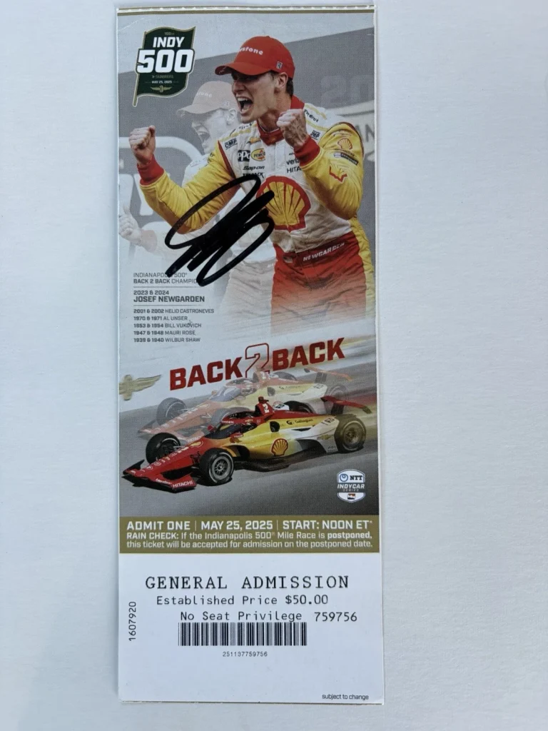 Josef Newgarden (2024 Winner) Signed Indianapolis Indy 500 Ticket 2025 Race