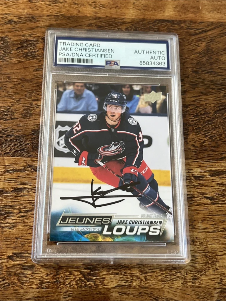 Jake Christiansen Signed French Young Guns Card PSA DNA Slab Blue Jackets Auto