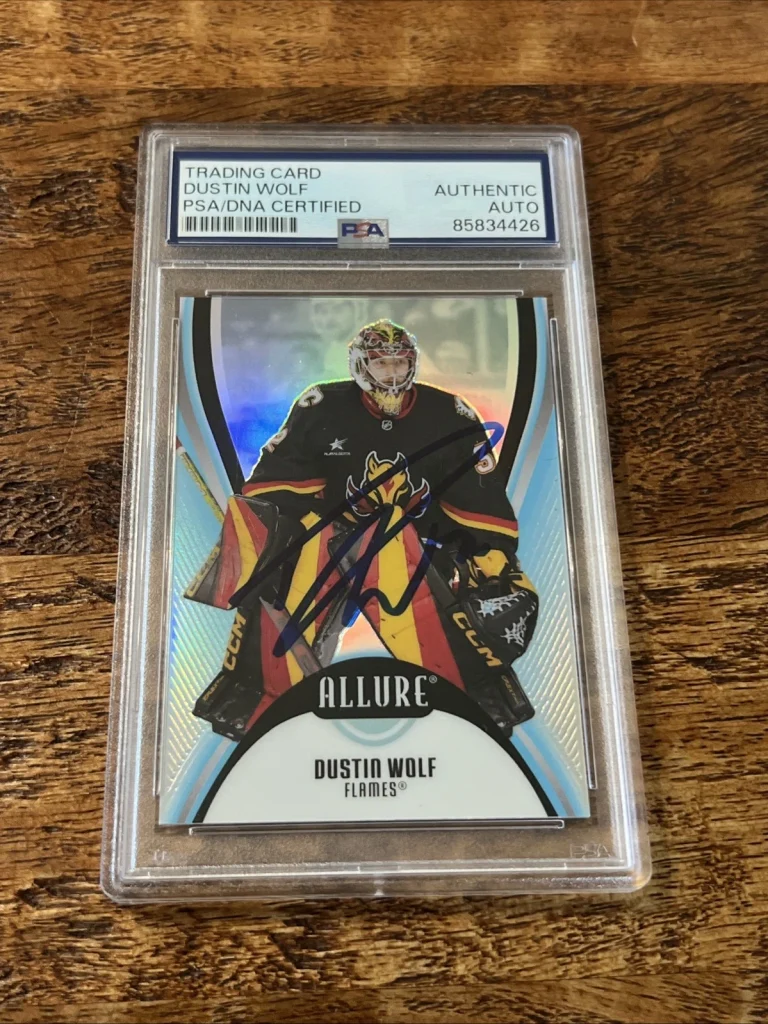 Dustin Wolf IP Signed Upper Deck Allure Card PSA DNA Coa Slab Flames Autographed