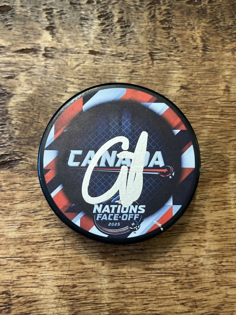Connor McDavid Signed Canada 4 Nations Face Off Puck JSA Coa Oilers