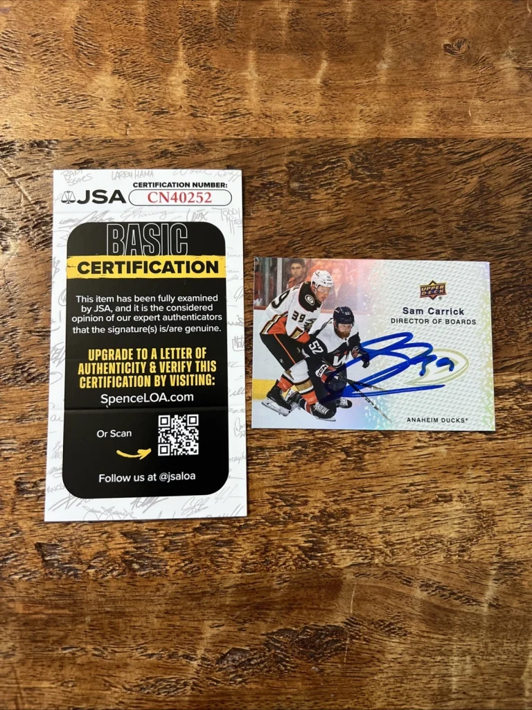 Sam Carrick IP Signed Upper Deck Card JSA Coa Ducks Autographed
