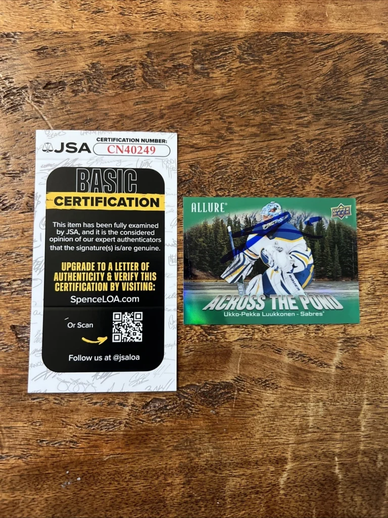 Ukko-Pekka Luukkonen IP Signed Upper Deck Allure Card JSA Coa Sabres Autographed