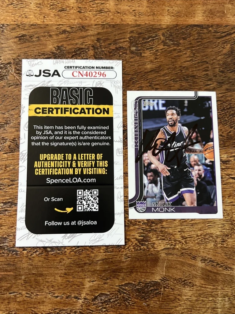 Malik Monk IP Signed Topps Card JSA Coa Kings Autographed