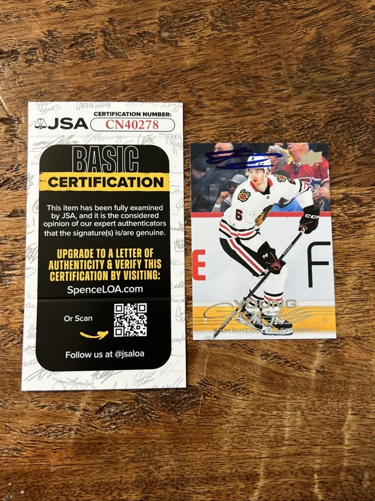 Sam Rinzel IP Signed UD Young Guns Card JSA Coa Blackhawks Autographed
