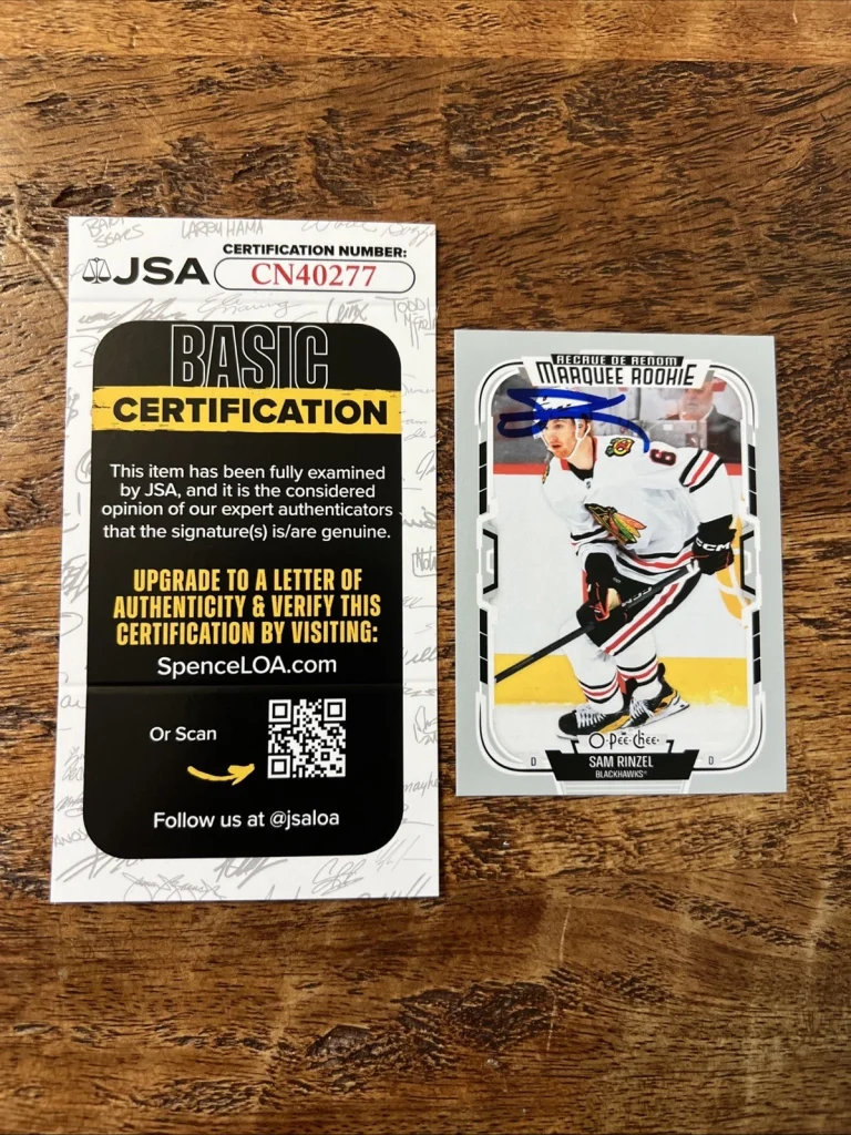 Sam Rinzel IP Signed O Pee Chee Rookie Card JSA Coa Blackhawks Autographed