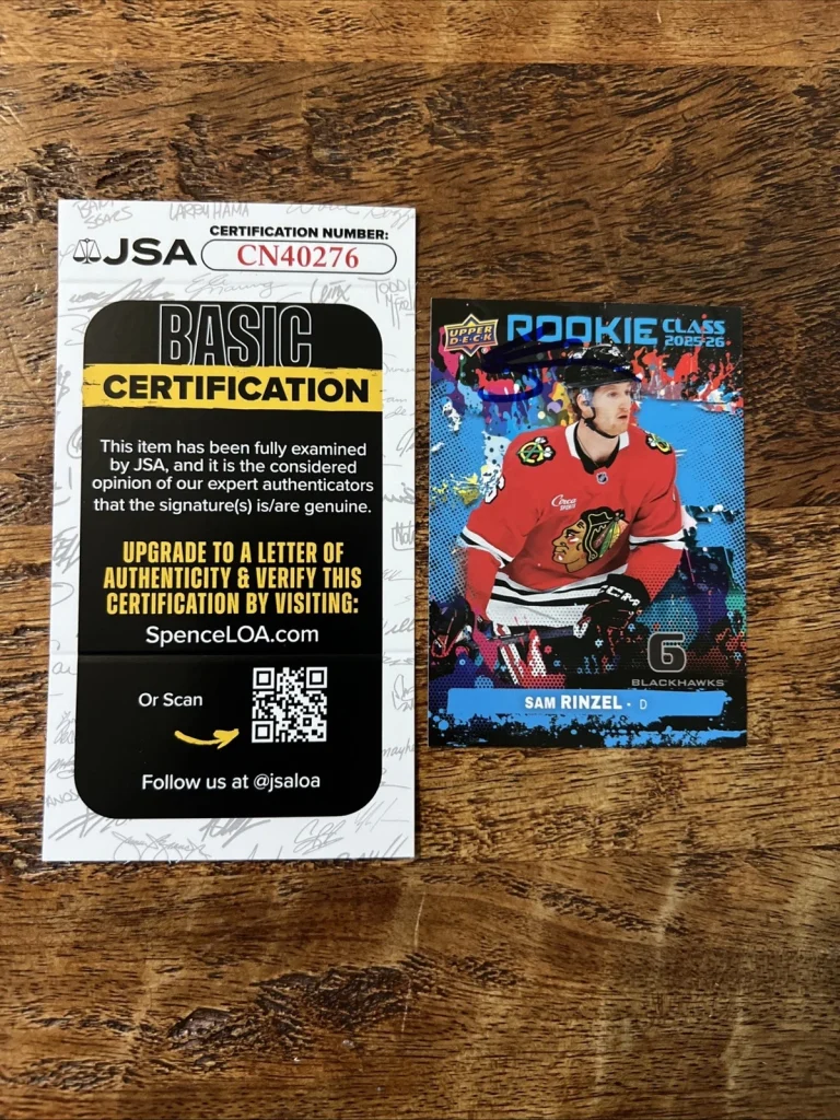 Sam Rinzel IP Signed Upper Deck Rookie Card JSA Coa Blackhawks Autographed