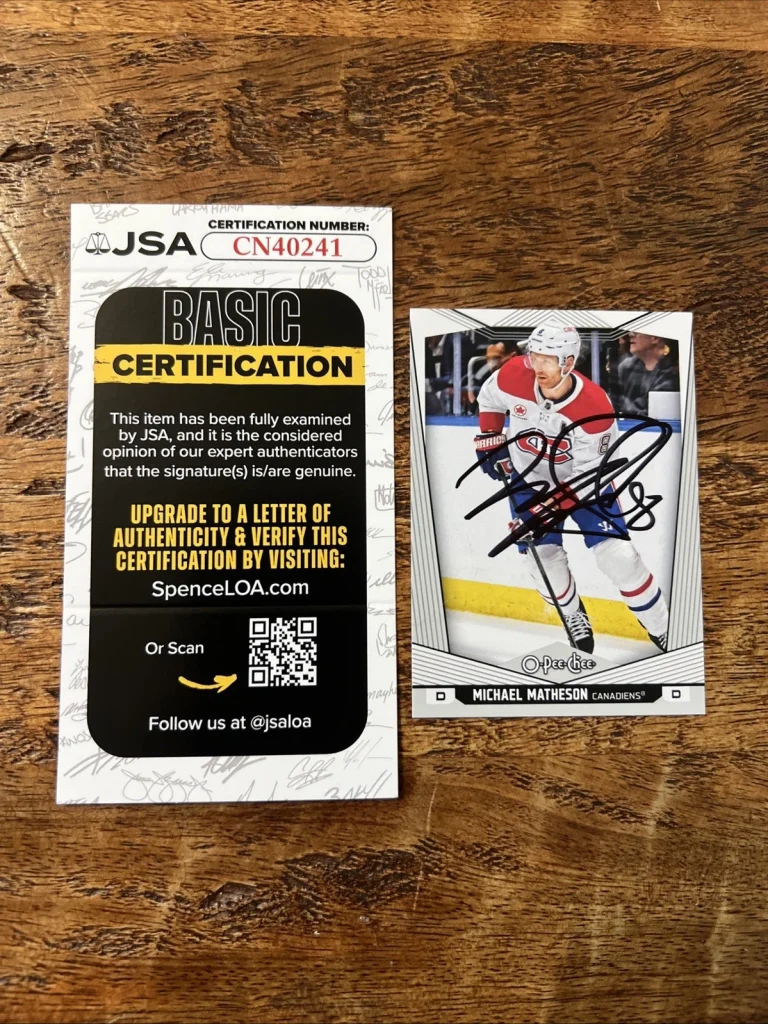 Mike Matheson IP Signed O Pee Chee Card JSA Coa Canadiens Autographed