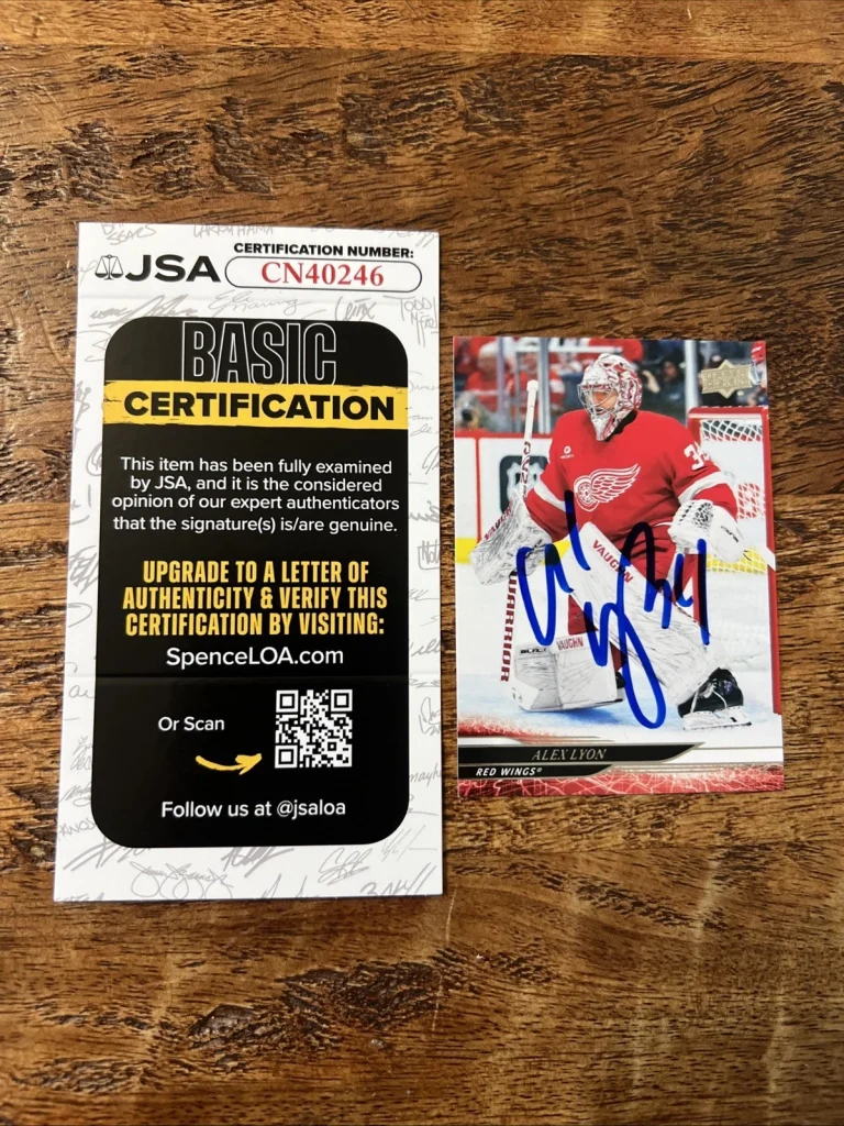 Alex Lyon IP Signed Upper Deck Card JSA Coa Red Wings Autographed