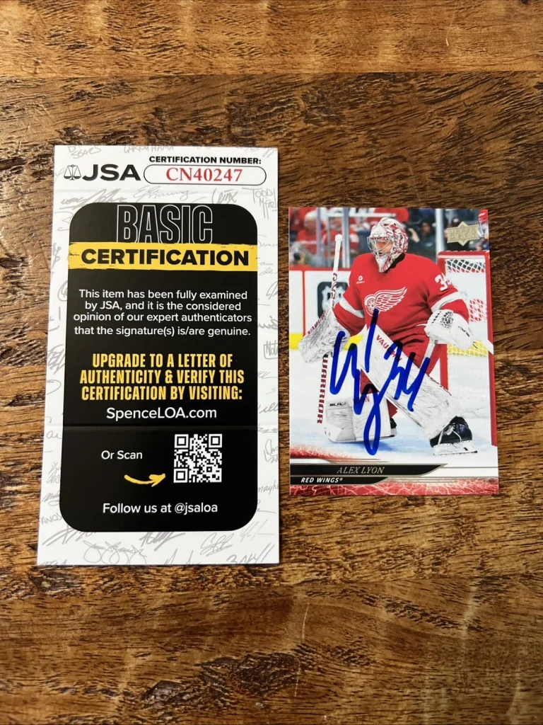 Alex Lyon IP Signed Upper Deck Card JSA Coa Red Wings Autographed