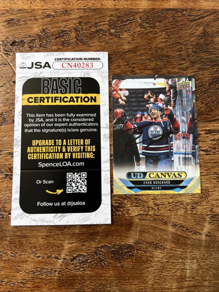 Evan Bouchard IP Signed Upper Deck Canvas Card JSA Coa Oilers Autographed