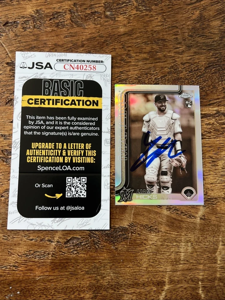 Liam Hicks IP Signed Topps Chrome Rookie Card JSA Coa Marlins Autographed