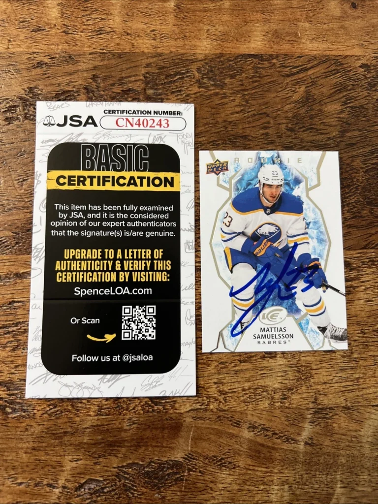 Mattias Samuelsson IP Signed Upper Deck Ice RC Card JSA Coa Sabres Autographed