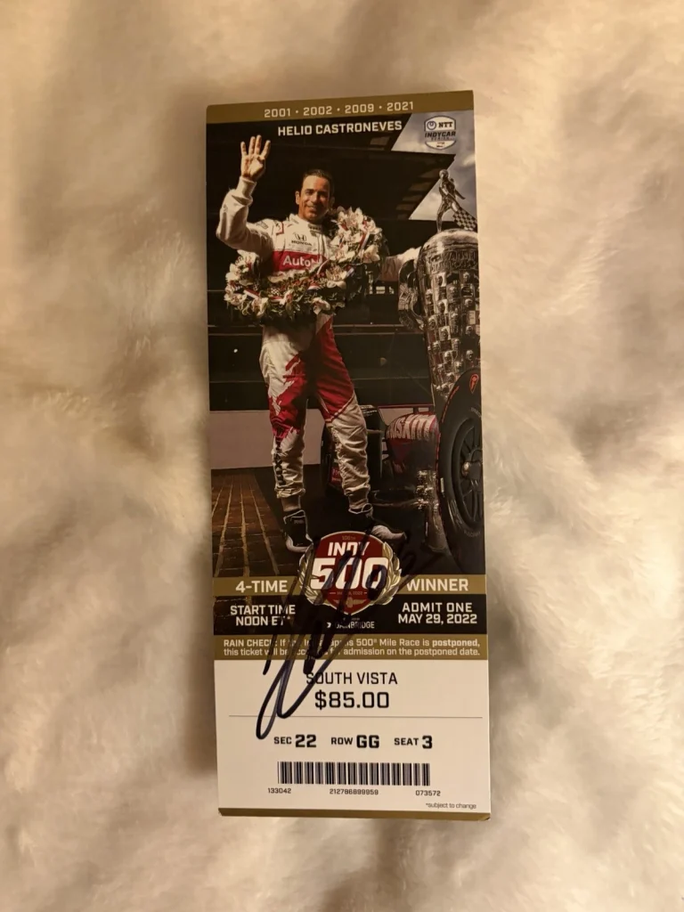 Helio Castroneves (2021 Winner) Signed Indianapolis Indy 500 Ticket 2022 Race