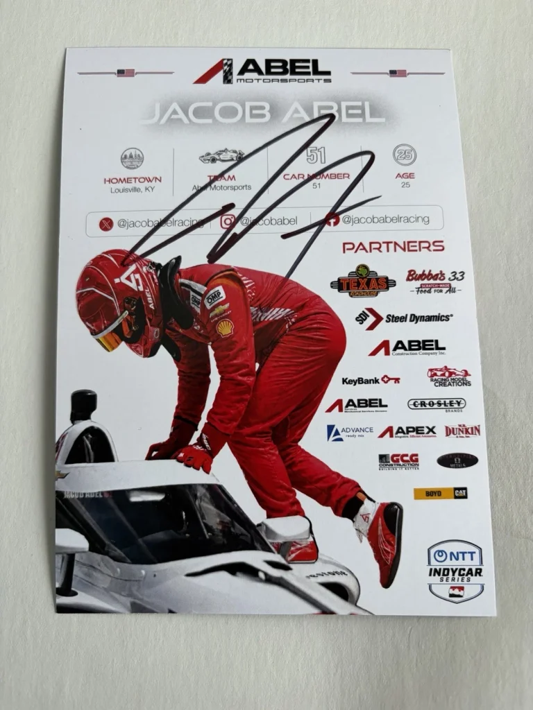 Jacob Abel 2026 Indy 500 Signed Car Promo Hero Card Indianapolis Only
