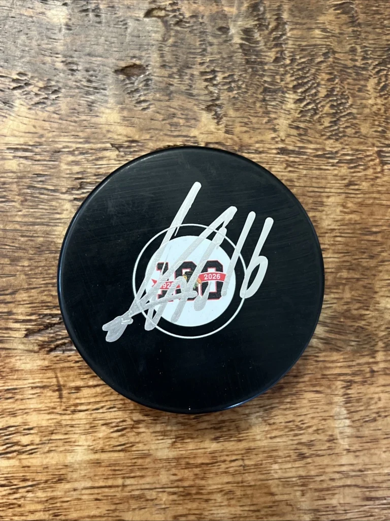 Anton Frondell Signed Chicago Blackhawks 100th Anniversary Puck JSA Coa Auto