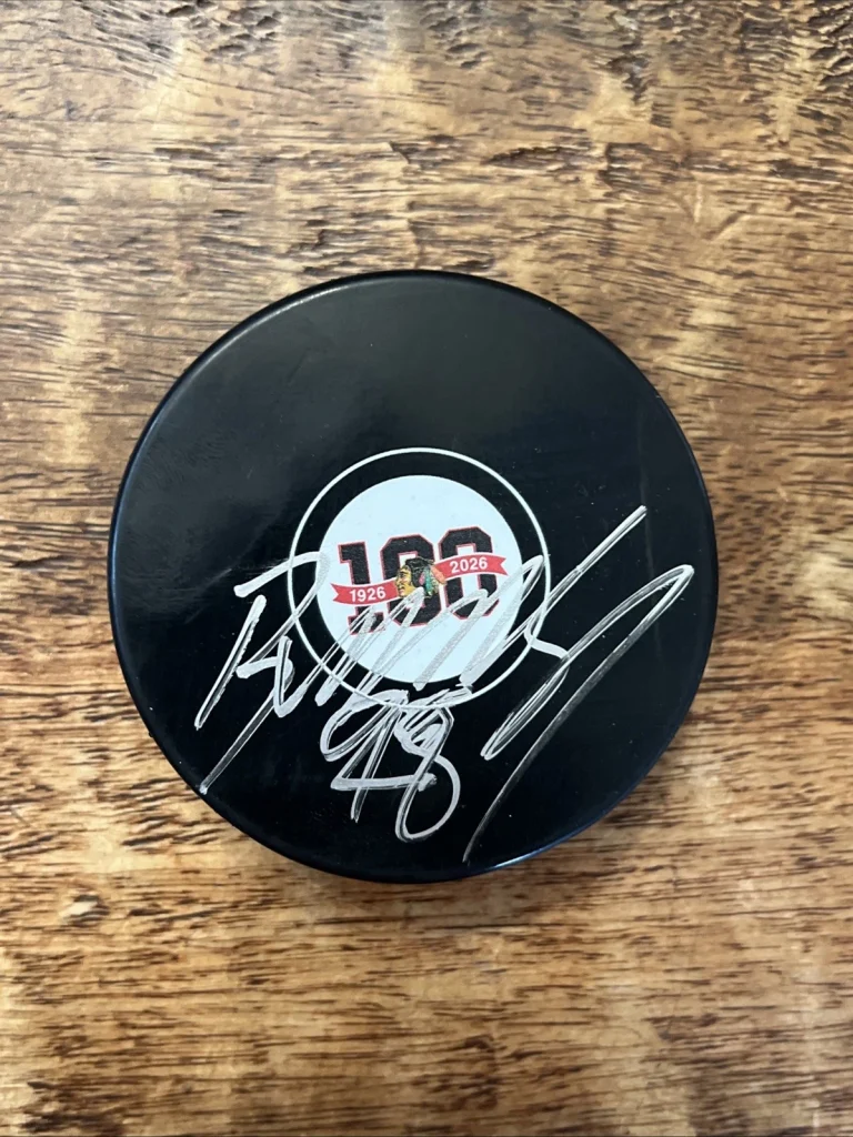 Andre Burakovsky Signed Chicago Blackhawks 100th Anniversary Puck JSA Coa Auto
