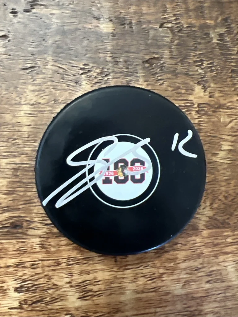 Sacha Boisvert Signed Chicago Blackhawks 100th Anniversary Puck JSA Coa Auto