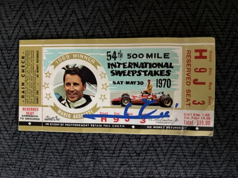 Mario Andretti (1969 Winner) Signed Indianapolis Indy 500 Ticket 1970 Race