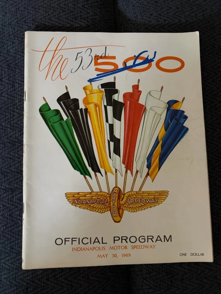 1969 Indy 500 Program Signed By Winner Mario Andretti Back Cover Cut