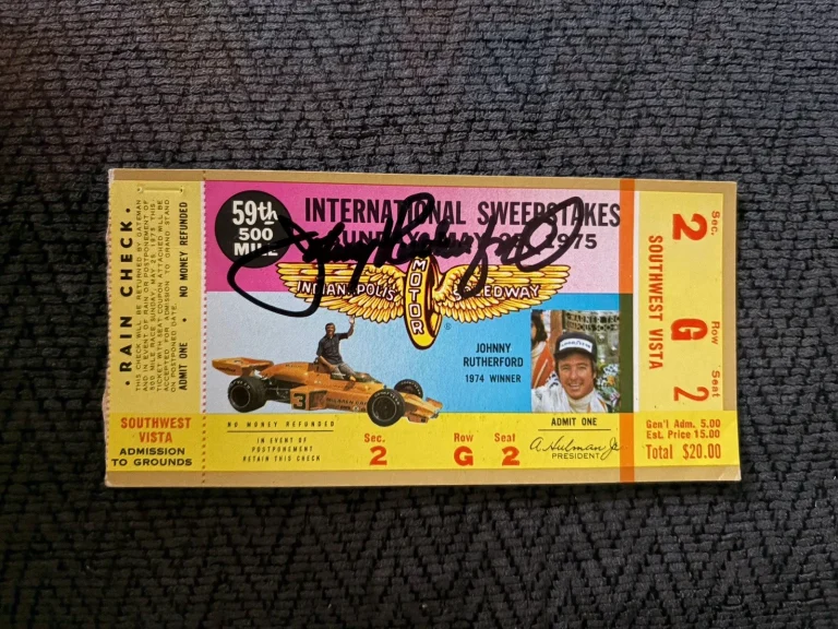Johnny Rutherford (1974 Winner) Signed Indianapolis Indy 500 Ticket 1975 Auto