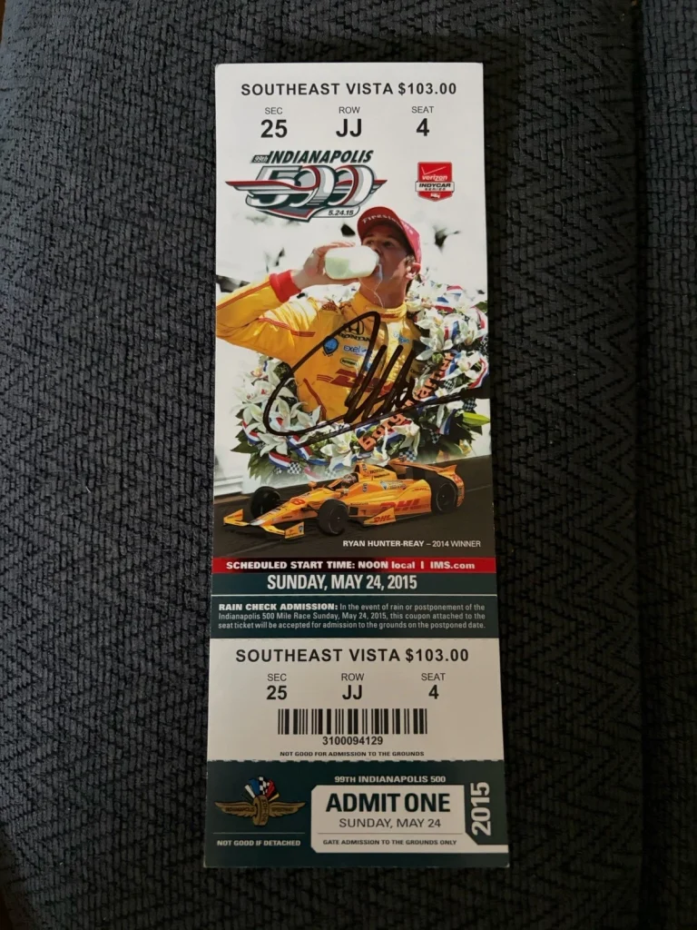 Ryan Hunter Reay (2014 Winner) Signed Indianapolis Indy 500 Ticket 2015 Race